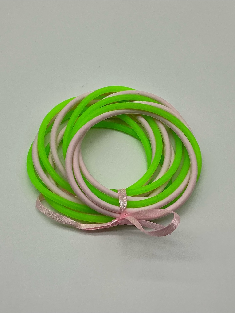 Set of 12 Neon Green & Pastel Pink Jelly Bracelets